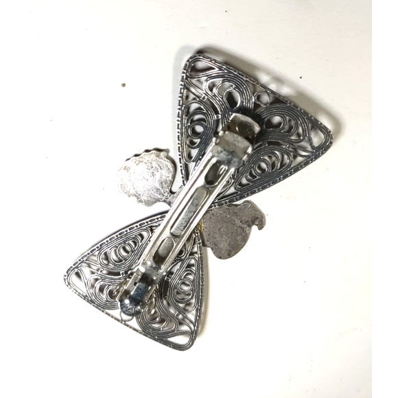 Hair Barrette Tension Clip Bow Angel Pewter Tone Church Modest - Picture 3 of 4
